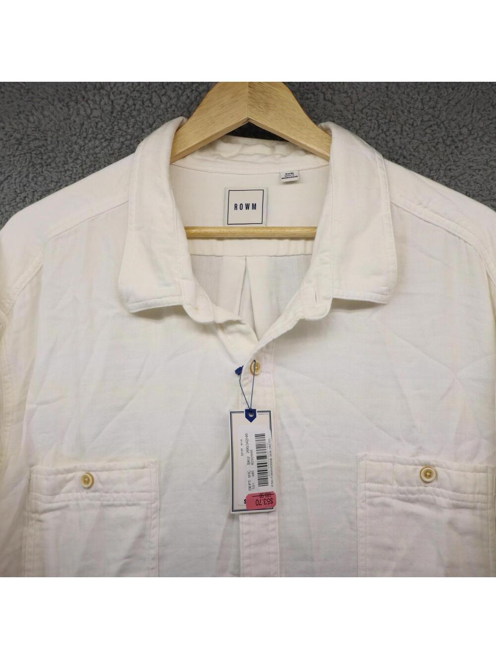 Rowm Men Shirt 3XB Button 100% Cotton White $89 MSRP